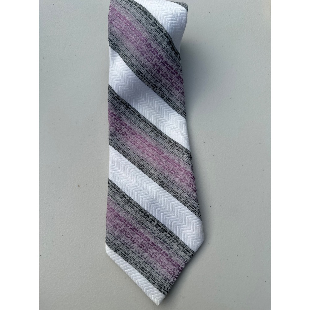 Mens Purple Grey White Diagonal Striped Chevron Texture Polyester Necktie 56x4‎